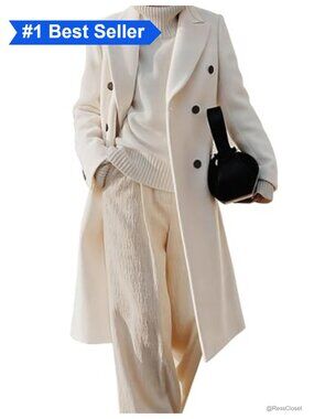 Womens Long Wool Blend Double Breasted Trench Peacoat